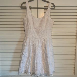 White Cotton Eyelet Calhoun Scoop Neck Flare Dress
